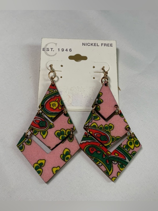 Chico’s c1946 Jewelry - Chico’s c1946 Pink Paisley Chevron Dangle Drop Earrings Gold Tone NWT